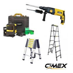 PROMO PACK! Rotary hammer with quick-change chuck 3 kg + 3D laser level + Telescopic A-frame ladder